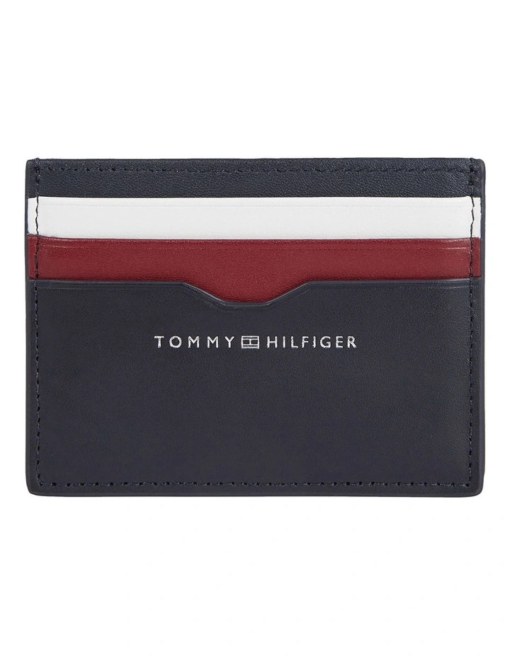 Colour-Blocked Leather Credit Card Holder in Blue image 1