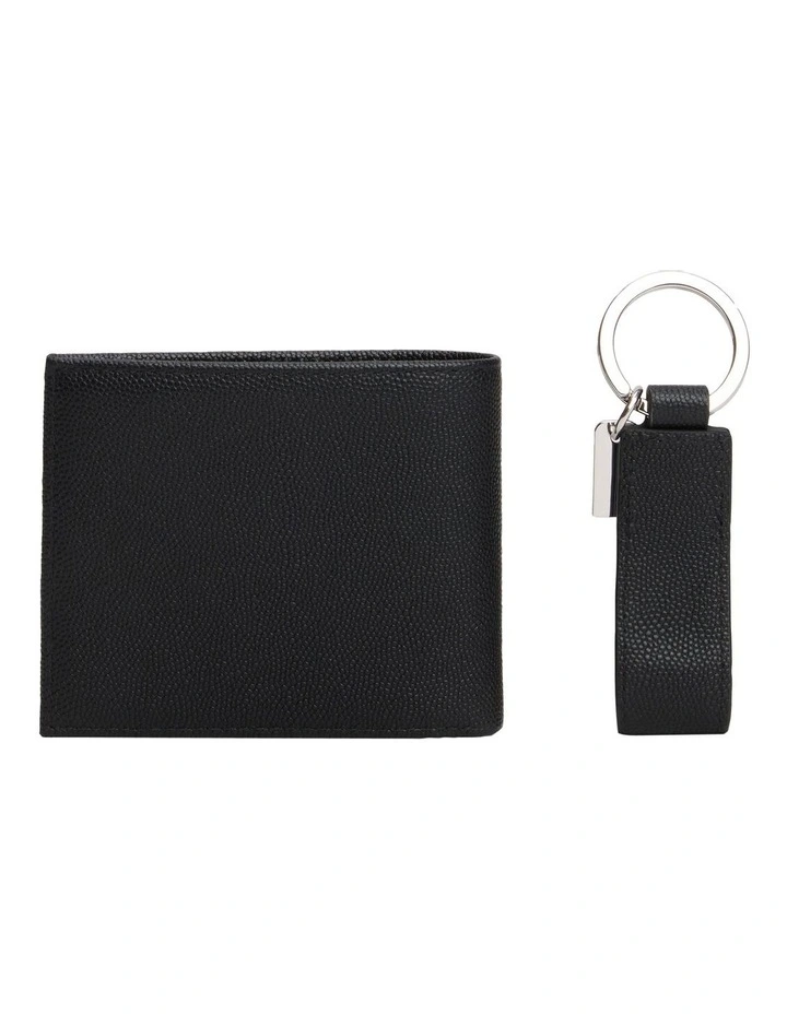 Leather Card Holder And Key Fob Set in Black image 2