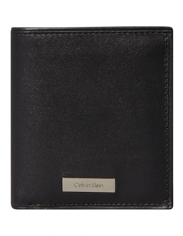 Heavyweight Plaque East West Slim Tri Fold Wallet with Card Holder in Black image 1