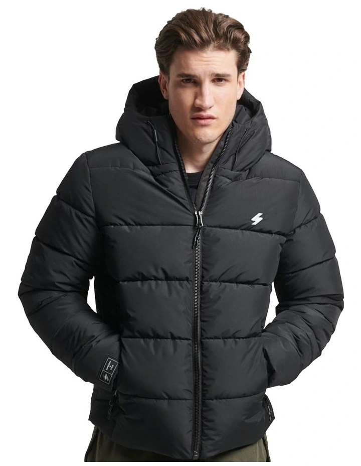 Superdry Code Hooded Sports Puffer Jacket in Black MYER