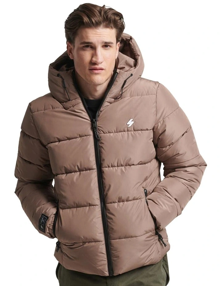 Superdry Code Hooded Sports Puffer Jacket In Fossil Brown MYER
