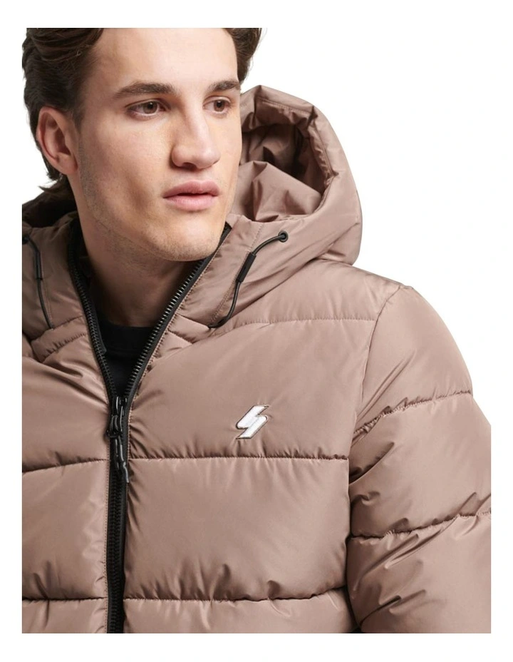 Superdry Code Hooded Sports Puffer Jacket In Fossil Brown MYER