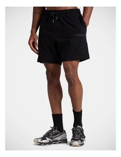 Tonal Script Fleece Shorts Black