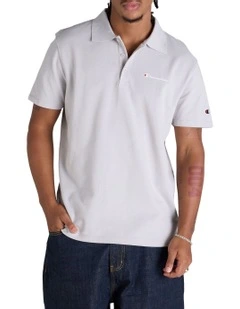 Script Pique Polo Shirt in White