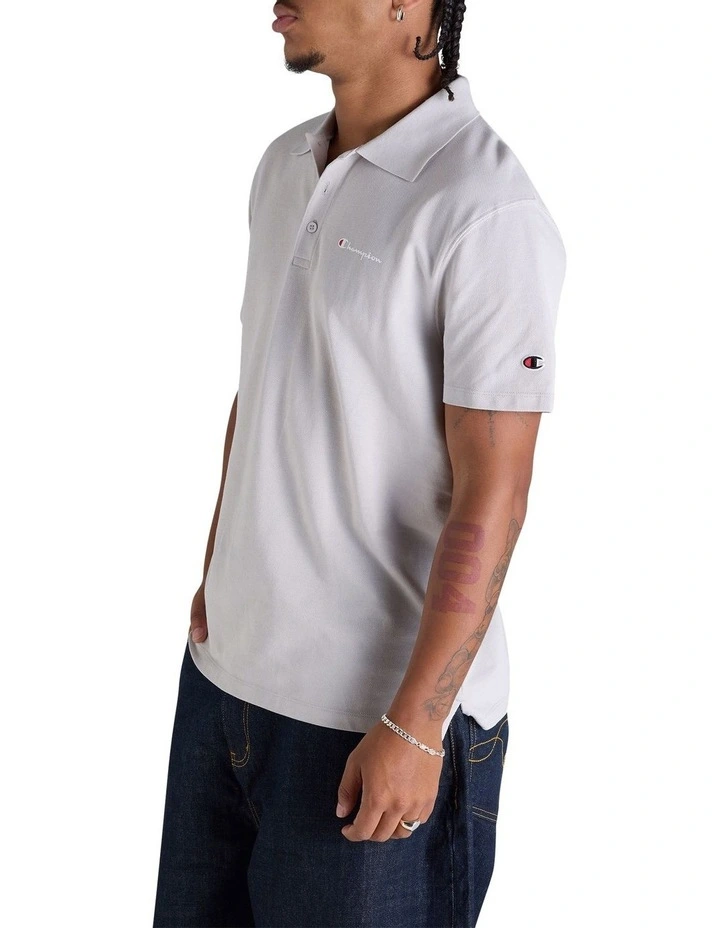 Script Pique Polo Shirt in White image 3
