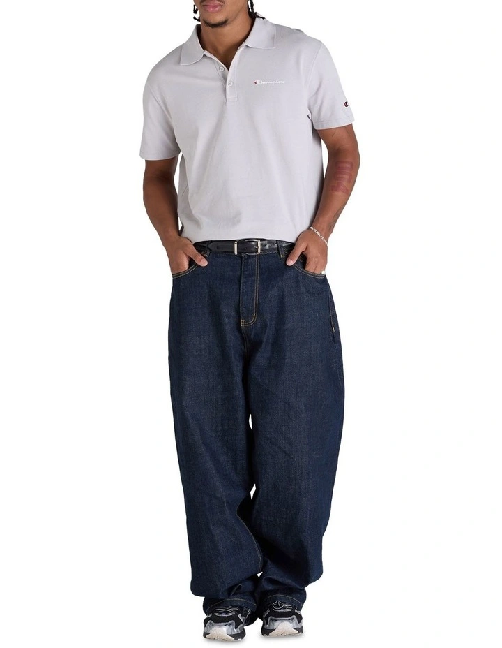 Script Pique Polo Shirt in White image 4