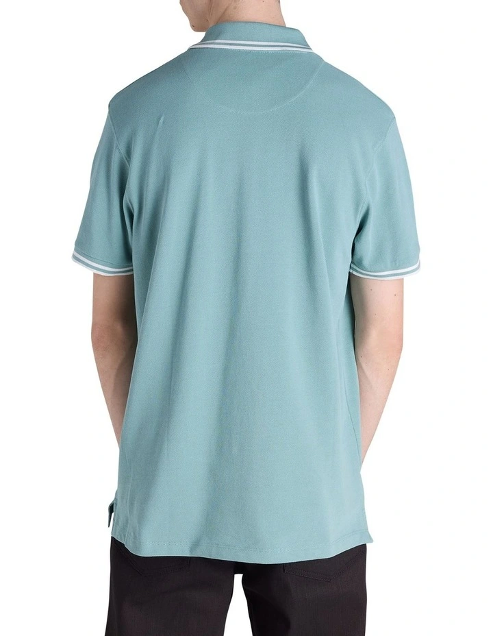 Pique Pocket Polo Shirt in Green image 2