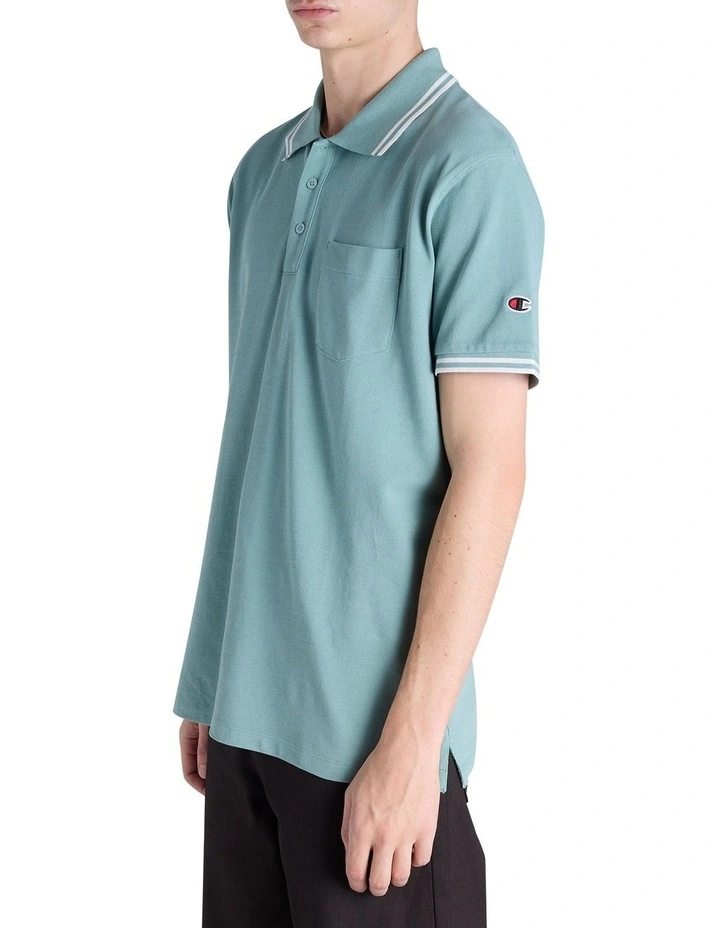 Pique Pocket Polo Shirt in Green image 3