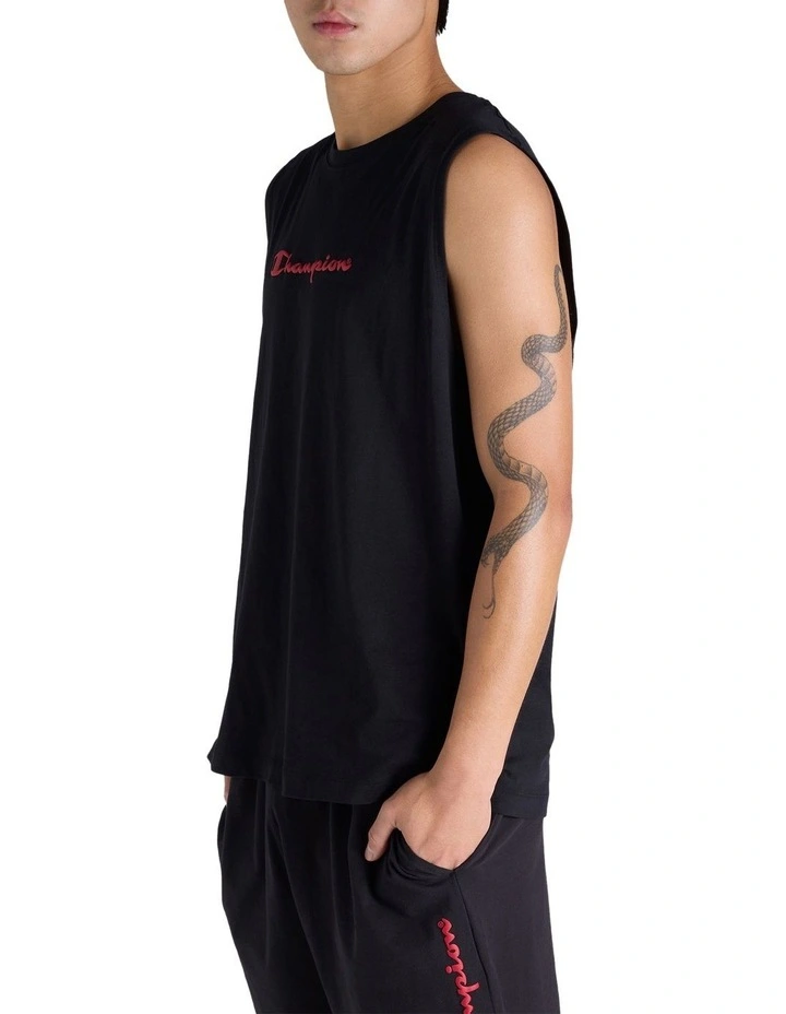 Puff Script Muscle Tank in Black image 3