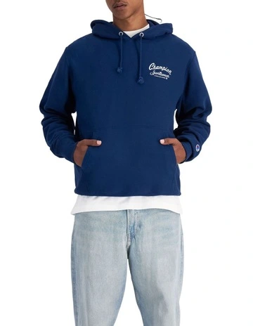 Reverse Weave Terry Gfx Hood in Navy