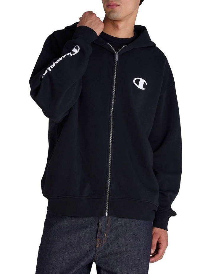 Puff Zip Thru Hoodie in Black image 1