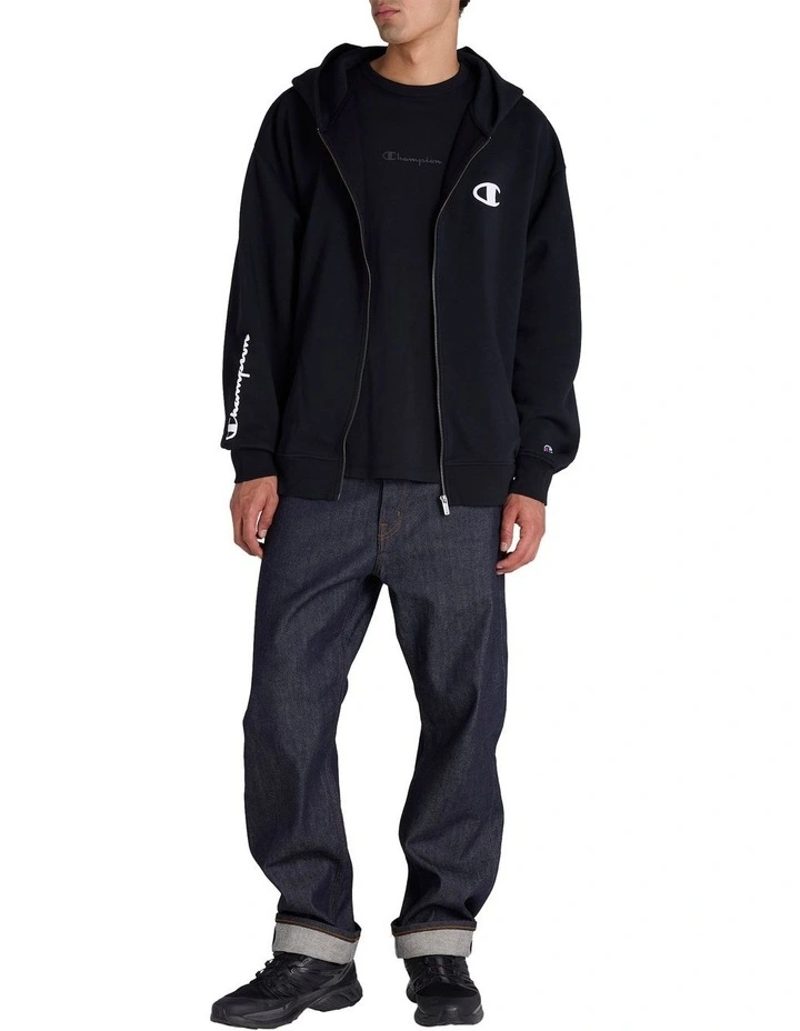 Puff Zip Thru Hoodie in Black image 4