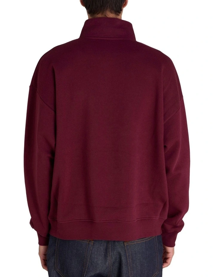 Tonal Quarter Zip Crew Sweater in Red image 2