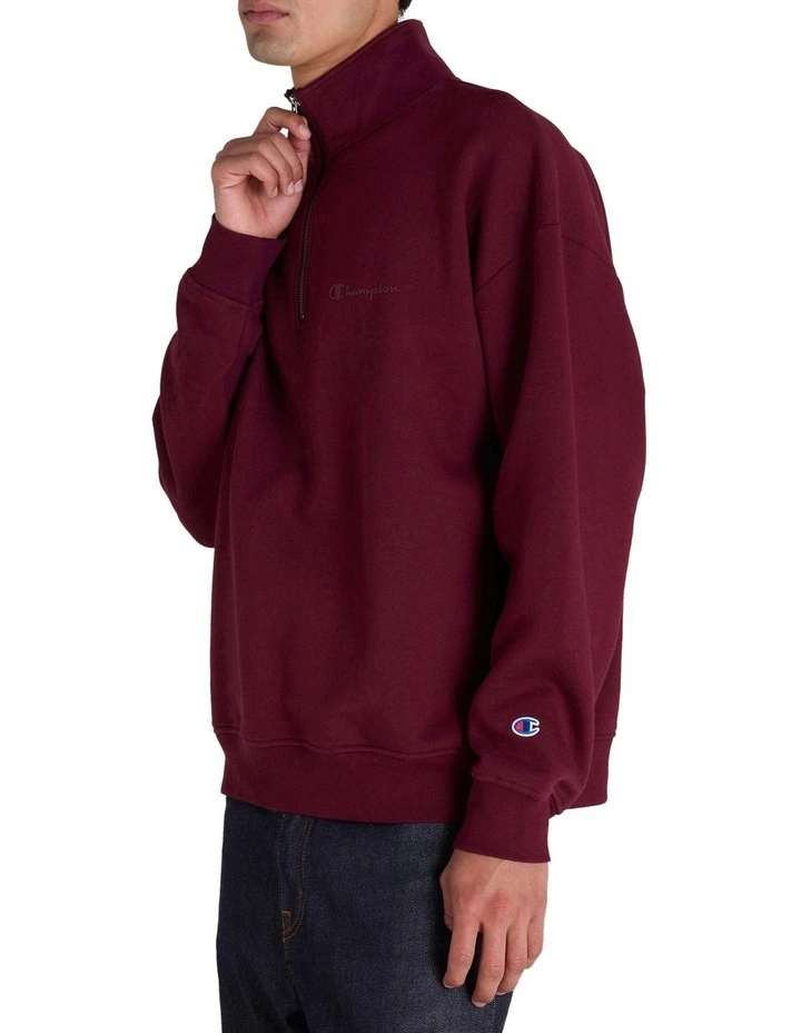 Tonal Quarter Zip Crew Sweater in Red image 3