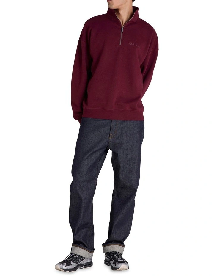 Tonal Quarter Zip Crew Sweater in Red image 4