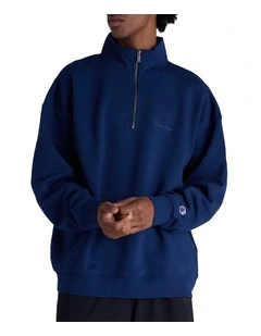 Tonal Quarter Zip Crew Sweater in Midnight Vista Blue