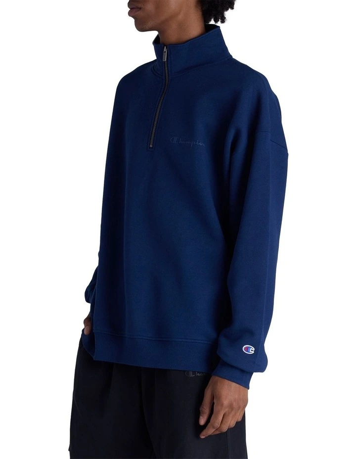 Tonal Quarter Zip Crew Sweater in Midnight Vista Blue image 3