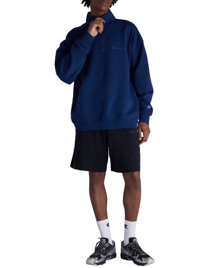 Tonal Quarter Zip Crew Sweater in Midnight Vista Blue image 4