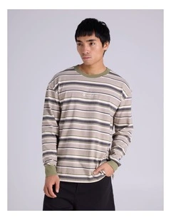 Vintage Wash Stripe Ls Tee Whisper White