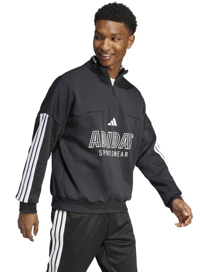 House of Tiro Fleece Zip Track Top in Black image 3