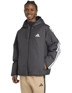 Essentials Climawarm 3 Stripes Insulated Hooded Jacket in Black