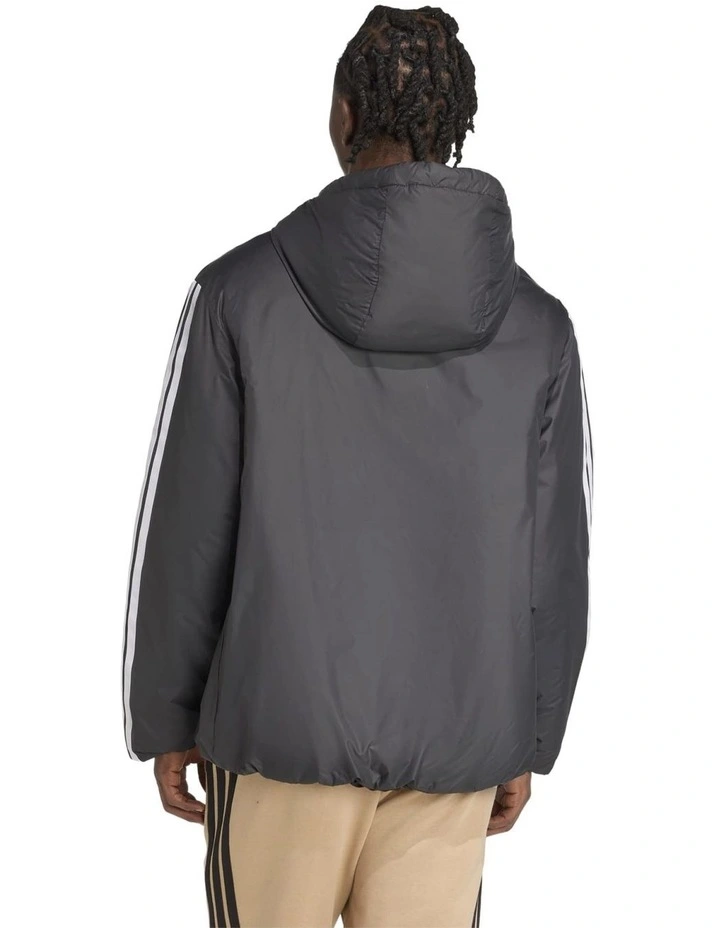 Essentials Climawarm 3 Stripes Insulated Hooded Jacket in Black image 2