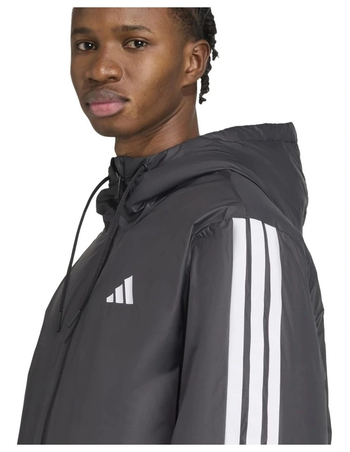 Essentials Climawarm 3 Stripes Insulated Hooded Jacket in Black image 3