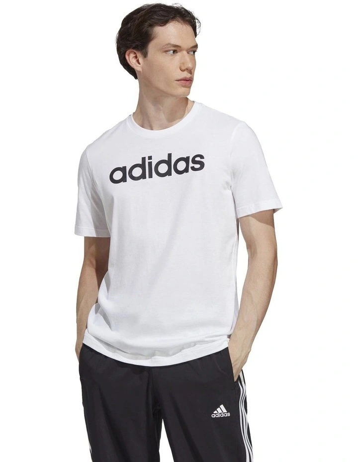 Essentials Single Jersey Linear Embroidered Logo T-shirt in White/Black image 1