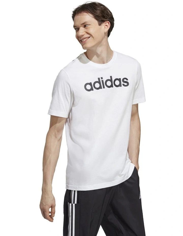 Essentials Single Jersey Linear Embroidered Logo T-shirt in White/Black image 3