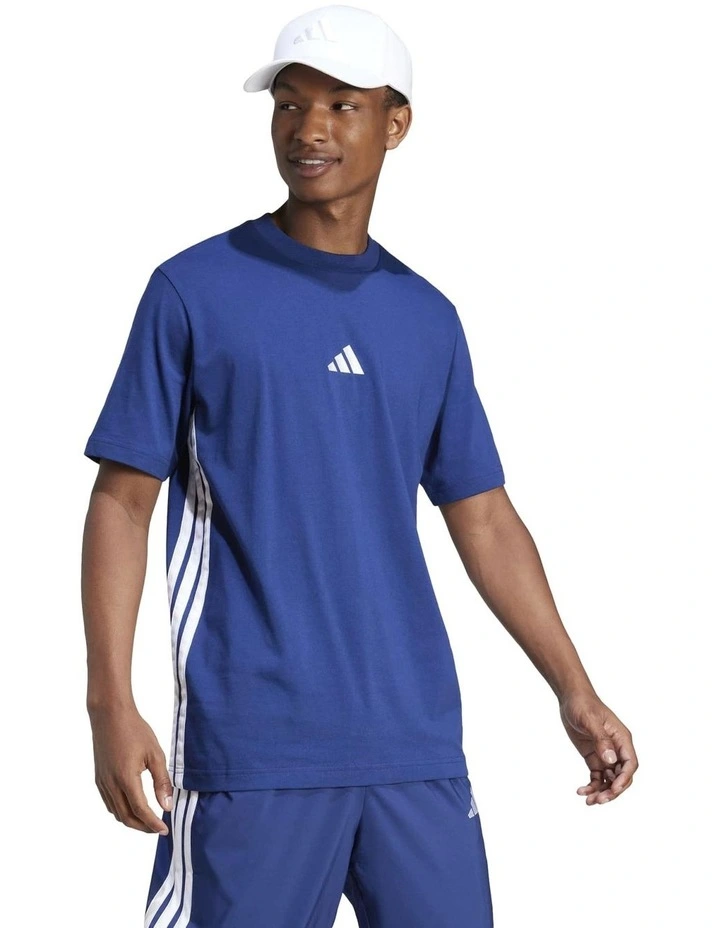 Essentials 3-Stripes Single Jersey T-shirt in Dark Blue/Navy image 3