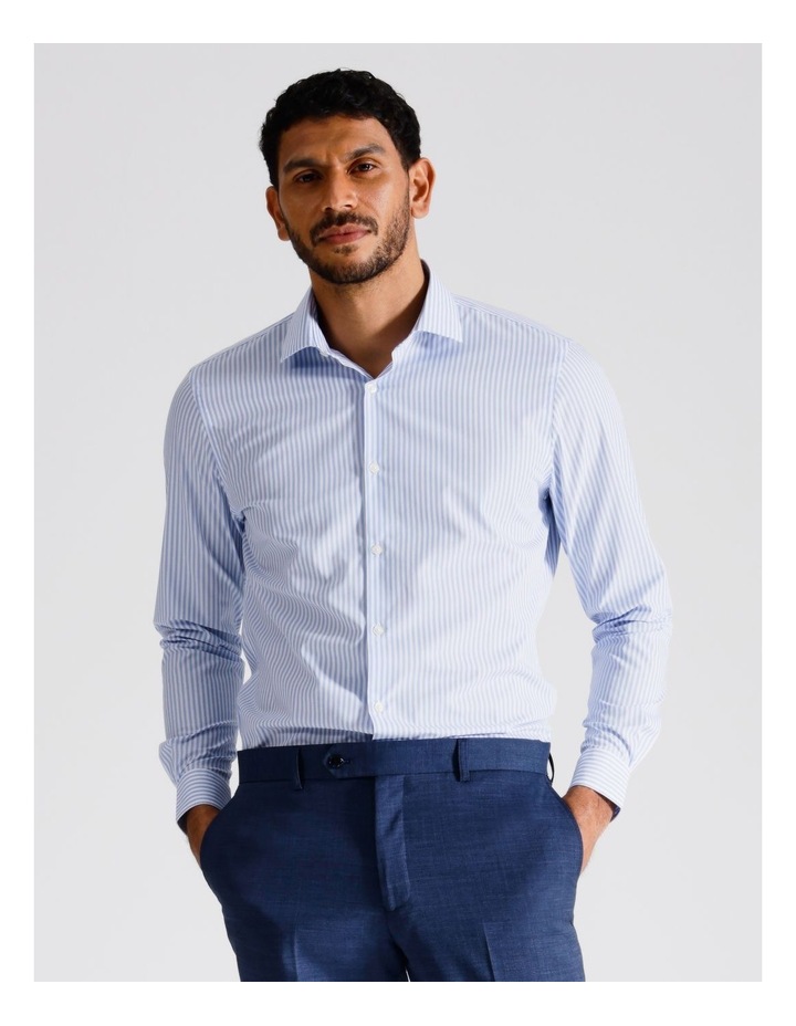 Tailored Long Sleeve 2 Colour Candy Stripe Shirt in Sky