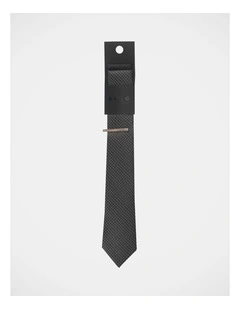 Tie Set With Tie Bar 2 Pack in Black and Grey