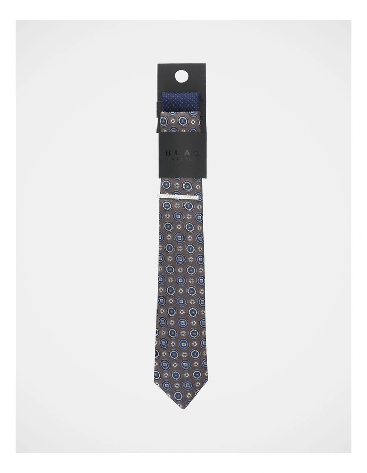 Tie Set With Tie Bar 2 Pack in Deep Khaki and Blue image 1
