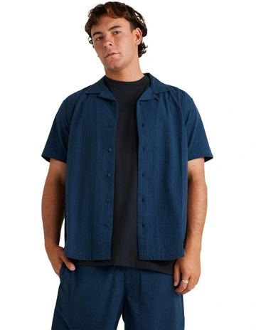 Seered Stripe Shirt in Blue