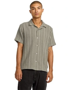 Vacancy Stripe Short Sleeve Shirt in Green