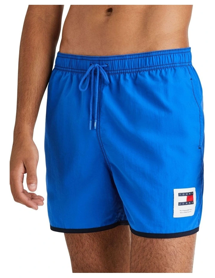 Contrast Mid Length Slim Swim Shorts in Blue image 1