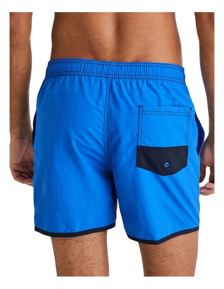 Contrast Mid Length Slim Swim Shorts in Blue image 2