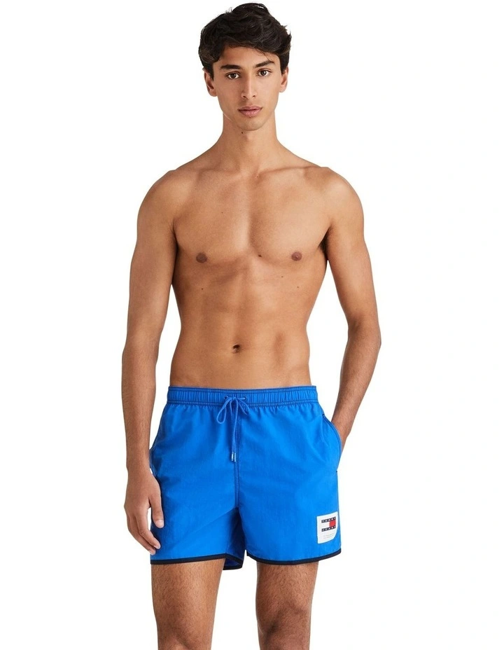 Contrast Mid Length Slim Swim Shorts in Blue image 3