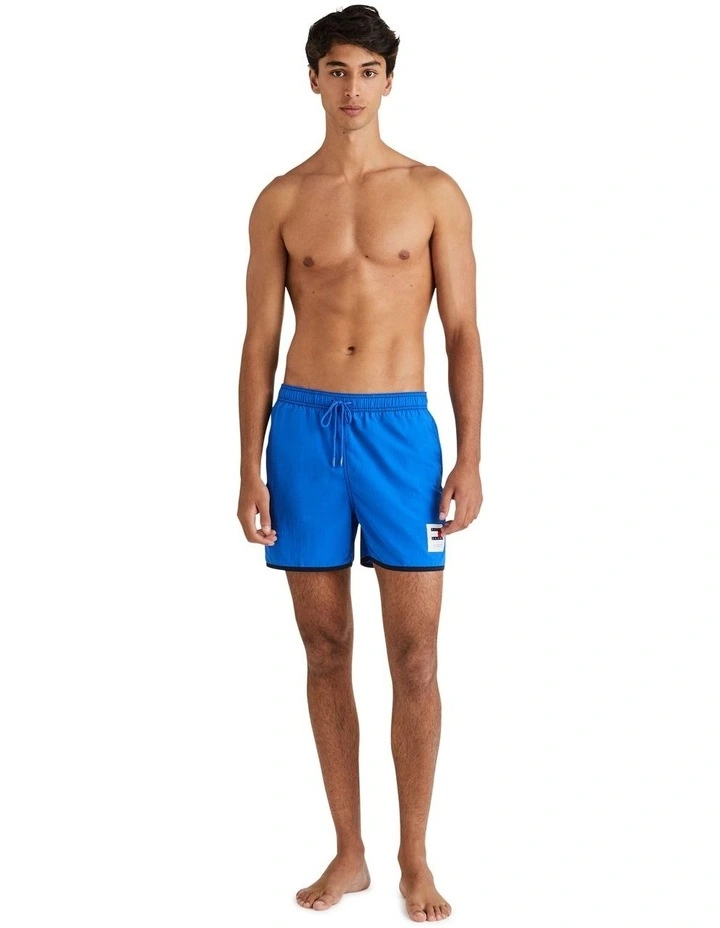 Contrast Mid Length Slim Swim Shorts in Blue image 4