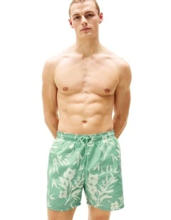 Original Print Mid Length Swim Shorts in Green