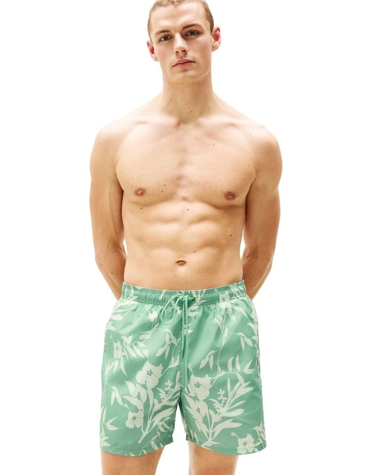 Original Print Mid Length Swim Shorts in Green image 1
