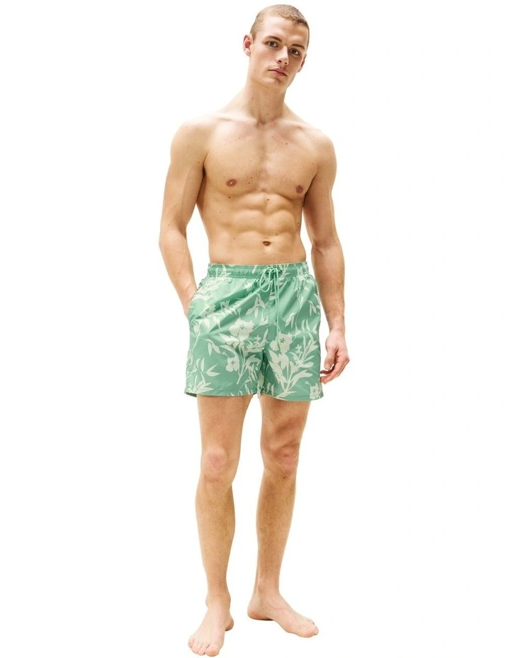 Original Print Mid Length Swim Shorts in Green image 3