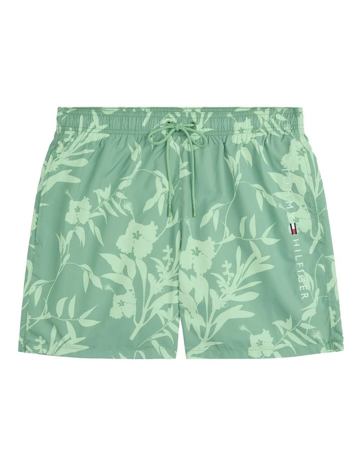 Original Print Mid Length Swim Shorts in Green image 6