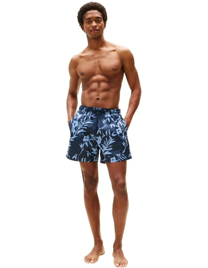 Original Print Mid Length Swim Shorts in Blue image 3