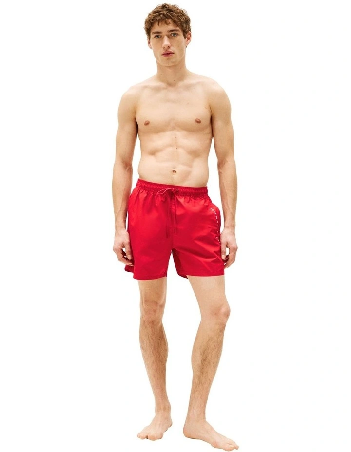 Original Drawstring Mid Length Swim Shorts in Red image 3