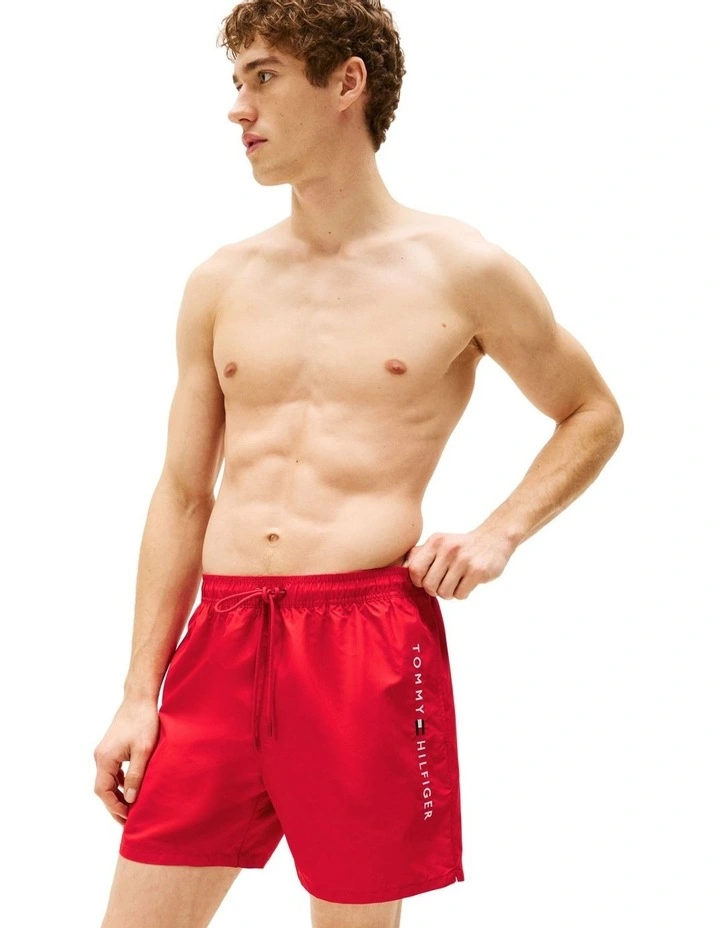 Original Drawstring Mid Length Swim Shorts in Red image 4