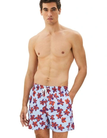 Print Mid Length Swim Trunk in Blue