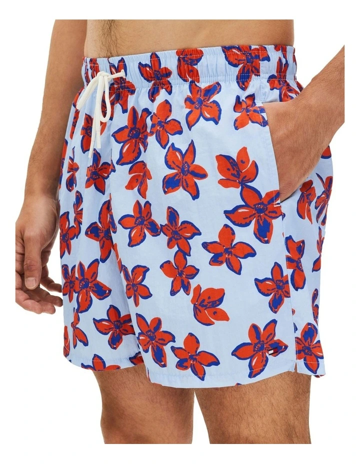 Print Mid Length Swim Trunk in Blue image 4