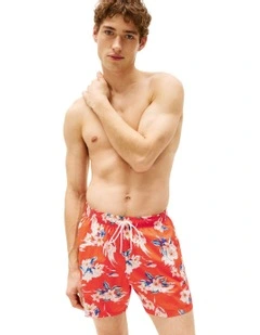 Print Mid Length Swim Trunk in Orange