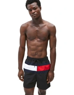 Flag Mid Length Swim Short in Black